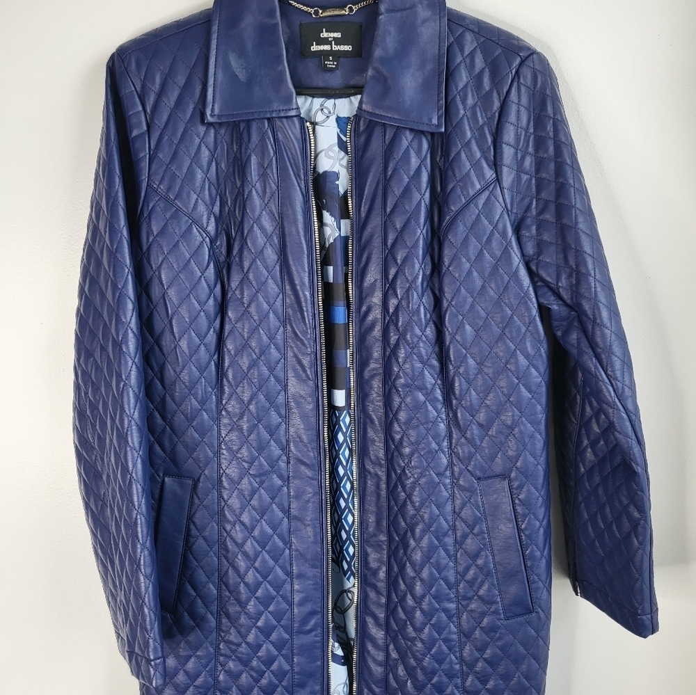 Dennis Basso faux blue leather jacket.  Like new condition size S